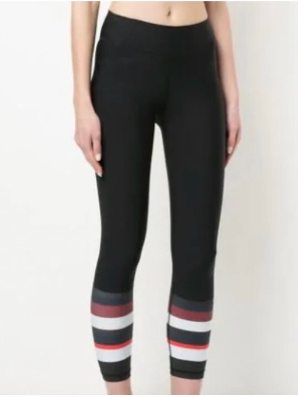 The Upside Sport High Rise Ankle Leggings Black Striped Cuffs Stretch Size 8